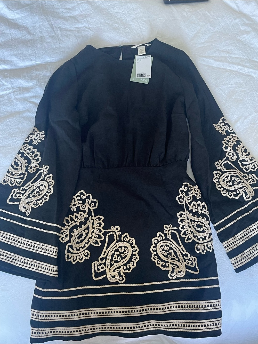 NWT H&M Embroidered Black Mini Dress